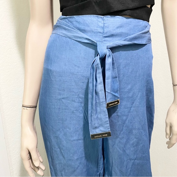 MICHAEL Michael Kors Chambray Lyocell Belted Casual Wide Leg  Capri Pants Size 8 - Picture 5 of 15